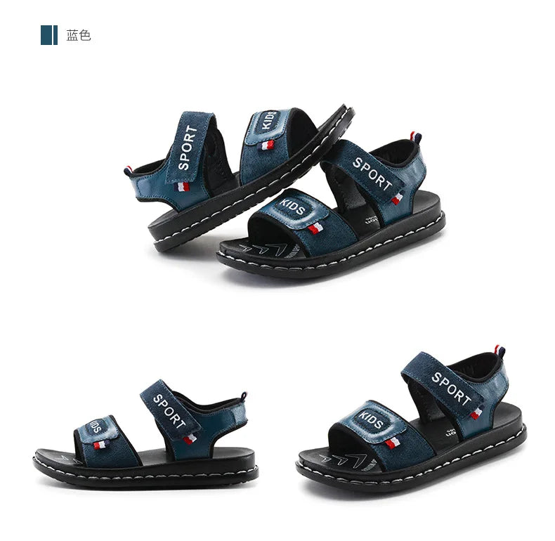 Children Sandals 2023 Summer New Fashion Boys Geniune Leather Sandals Kids Soft Bottom Non-slip Beach Sandals