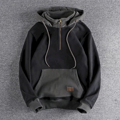 Casual Handsome Hoodies Men 2025 Autumn Winter Retro Trend Color Contrast Hooded Jacket Youth Stand-up Collar Mens Coat