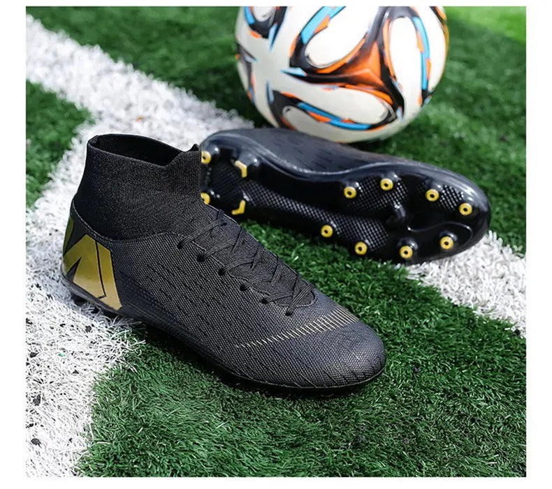New Futstal FG/TF Orange Soccer Boots For Men High Top Men Soccer Cleats Football Trainers Men Sport Shoes zapatillas de futbol