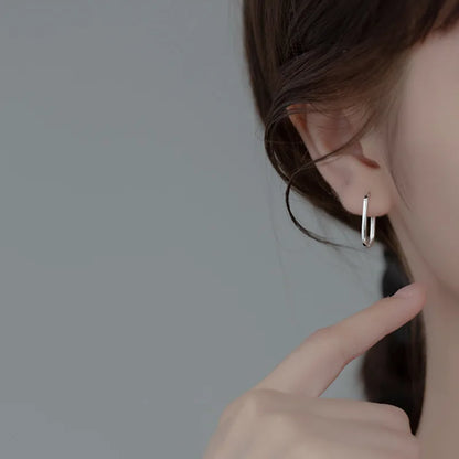925 Sterling Silver Simple Oval Glossy Huggies Ear Buckle for Women Fashion Bohemian European piercing Earrings Jewelry