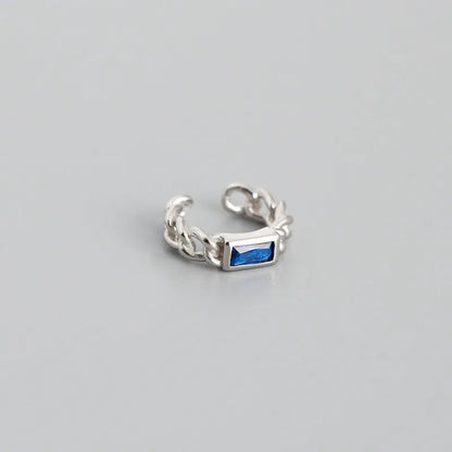 925 Sterling Silver Colorful Square Shiny Zircon Beads Piercing Stud Earrings for Women Fashion Gothic Exquisite Jewelry