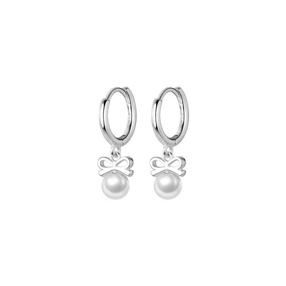 925 Sterling Silver Cute Butterfly Synthetic Pearl Pendant Drop Earrings Fashion Charm Gold Plated Huggies Jewelry Women
