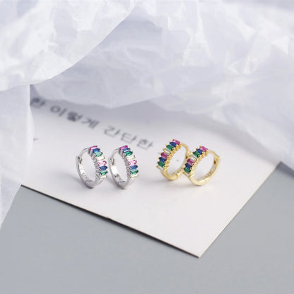 925 Sterling Silver Earring Fashion Rectangle Color Zircon Round Ear Ring Ear Bone Wild Trend Sweet Simple Women Girl Ear Jewelr
