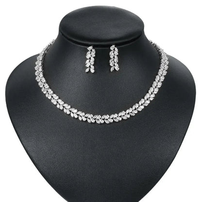 Marquise Cut Cubic Zirconia Tennis Necklace and Earring Elegant Wedding Bridal Jewelry Set