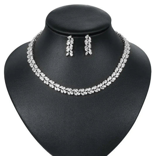 Marquise Cut Cubic Zirconia Tennis Necklace and Earring Elegant Wedding Bridal Jewelry Set