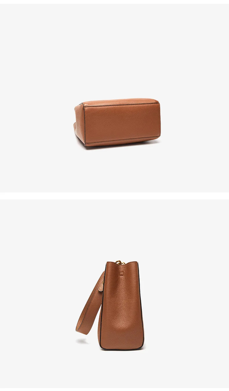 Genuine Leather Casual Shopper Shoulder Bag Commuter Large Bucket Handbag Simple High Quality Women Tote Underarm Bags