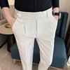 New Men's High Waist Formal Business Small Canvas Straight Zipper Fly Dress Pants Casual Slim Office Pants