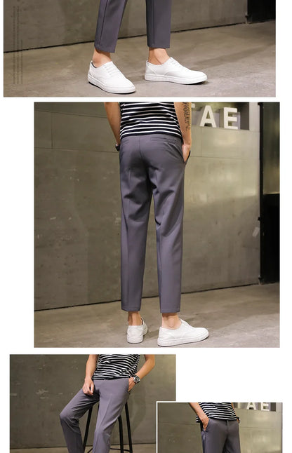 Spring Summer Men's Casual Pants Ankle Length Straight Classic Simplicity Solid Color Comfortable Male Business Pants