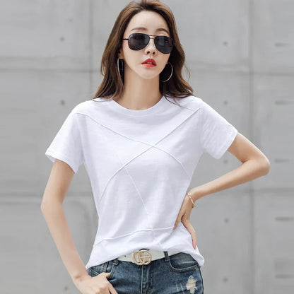 Summer Slim Cotton Bamboo T-Shirts Women 2026 O-Neck Short Sleeve Ribbed Tshirts Female Casual Solid Color Tops