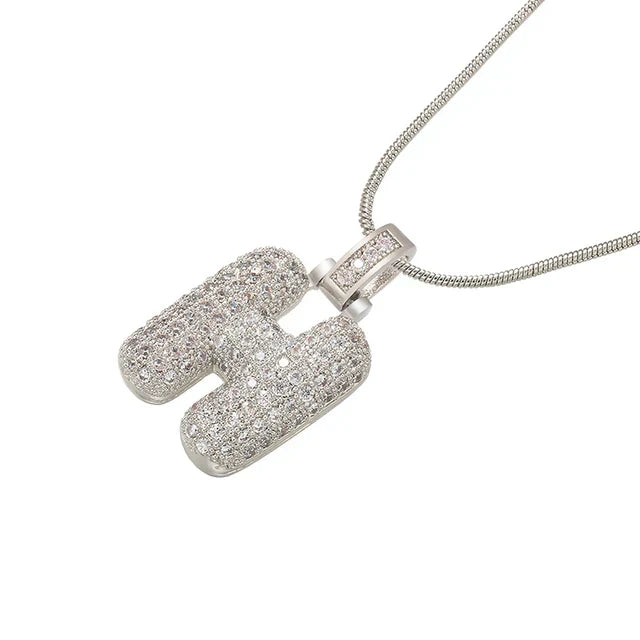 1.25x500mm Fat and lovely crystal brass silver color  letter necklace for women friends birthday gift model: VL34