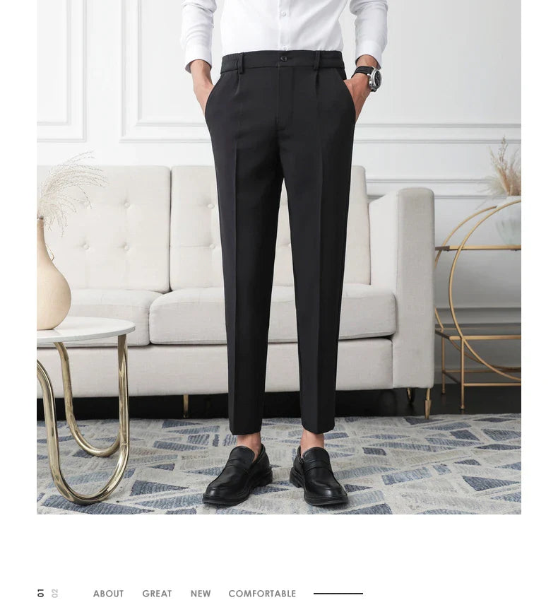 New Men Non-iron fabric Dress Pants Slim Straight Black Apricot Dark Gray Casual Suit Pants Male Business Little Feet Suit pants