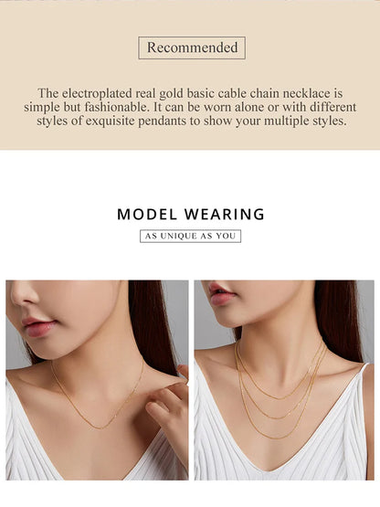 Classic Basic O-chain Solid 925 Sterling Silver Lobster Clasp Adjustable Necklace Box Cable Chain DIY Jewelry for Women