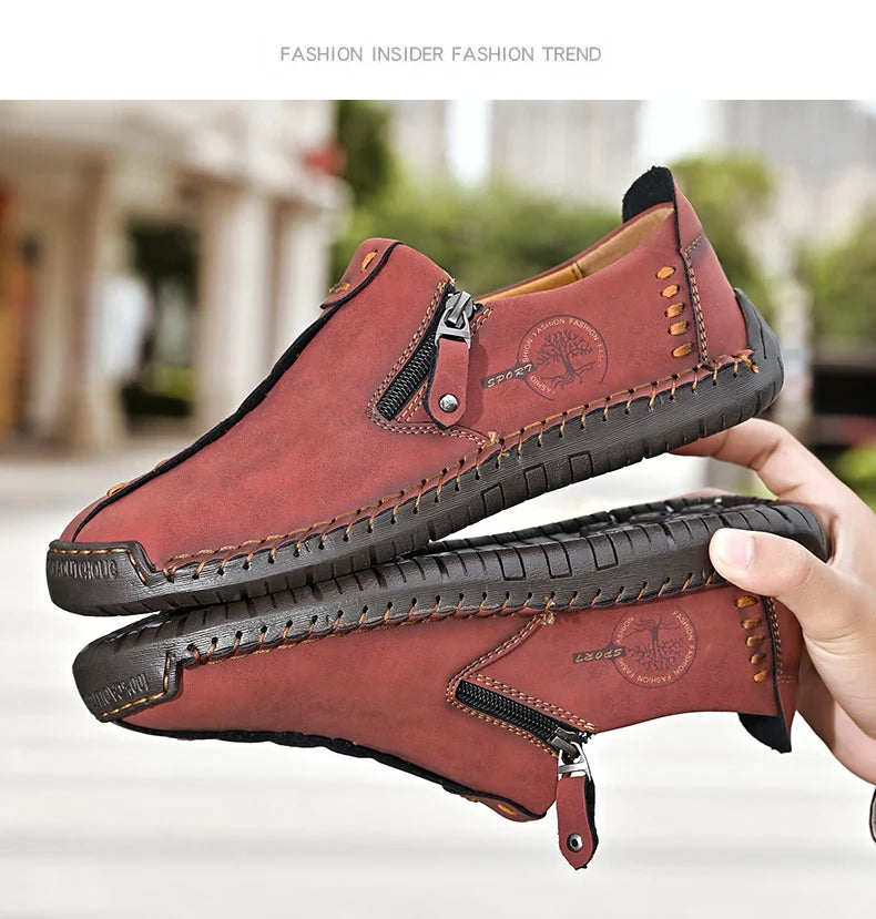 Handmade Leather Men Shoes Casual Slip On Loafers Breathable Leather Shoes Men FlatsTooling Shoes Plus Size