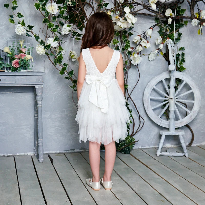 Summer Princess Dresses for Girl Lace Tulle Party Wedding Dress With Sash Baby Clothes 1-6Y E1953