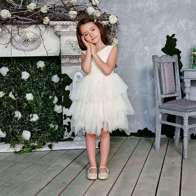 Summer Princess Dresses for Girl Lace Tulle Party Wedding Dress With Sash Baby Clothes 1-6Y E1953