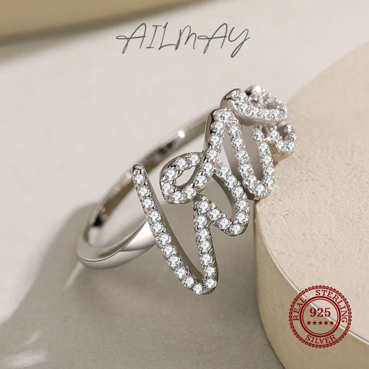 Fashion 925 Sterling Silver Clear Zircon Romantic LOVE Finger Ring For Women Wedding Statement Fine Silver Jewelry