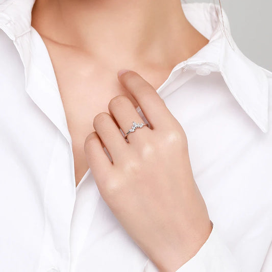Fashion 925 Sterling Silver Simple crown Finger Ring Elegant Clear Zircon Rings For Women Girls Party Accessories Jewelry