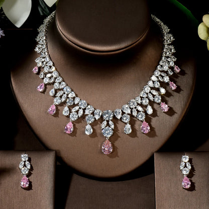 Wedding Jewelry Nigerian Design Cubic Zirconia Large Bridal Choker Necklace Earrings Sets For Women bijoux N-1454