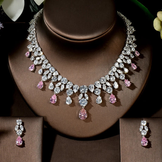 Wedding Jewelry Nigerian Design Cubic Zirconia Large Bridal Choker Necklace Earrings Sets For Women bijoux N-1454