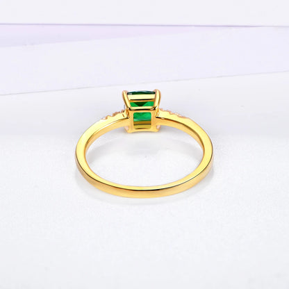 100% 925 Sterling Silver 18K Yellow Plated Ring Emerald Gemstone Wedding Party Vintage For Women Fine Jewelry Wholesale