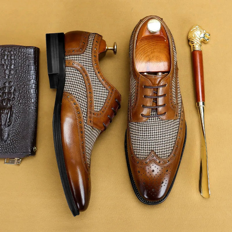 Men's Dress Shoes Leather Ventilation Lace-Up Fashion Bullock Men Shoes Formal Business Casual Spring Summer New