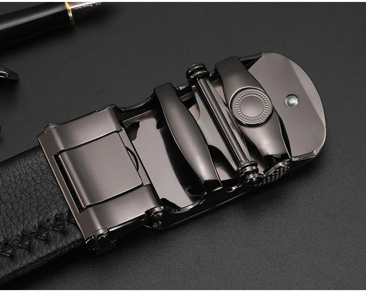 Men's Genuine Leather Automatic Buckle Belt Custom Engraved Name/Logo Ideal Waist Belt for Father's Day Personalized Gift
