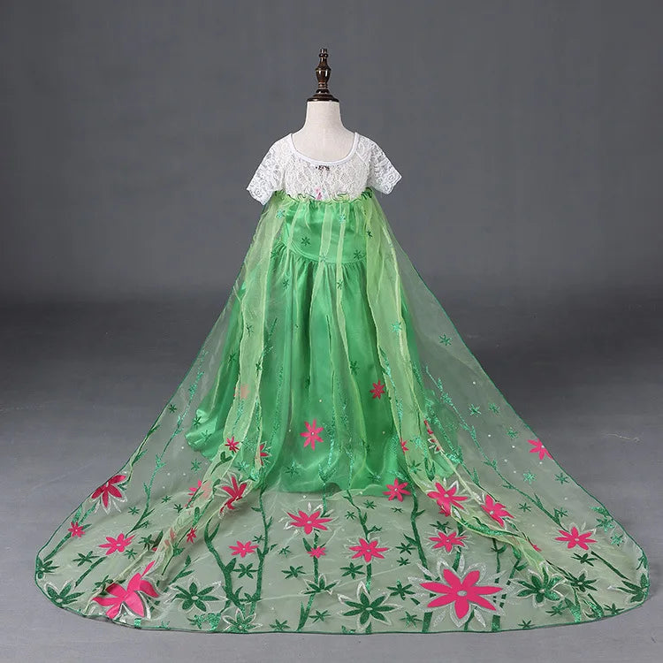 Princess Party Green Dress Girl Elsa Disfraz Costume Birthday Dress Kids 3 4 5 6 7 8 9 10 Years