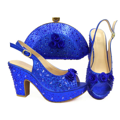 Italian Women Shoes and Bag Set Decorated with Rhinestone In Party African Italian Shoes and Bag Set Party Shoes Bag