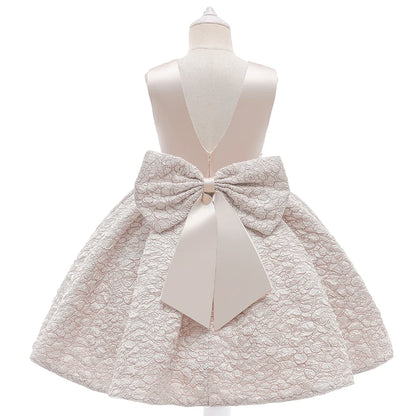 Vestido de festa infantil dourado de verão com laço para meninas Fantasia infantil elegante Flor Casamento Aniversário Vestidos de princesa Roupa de noite para meninas