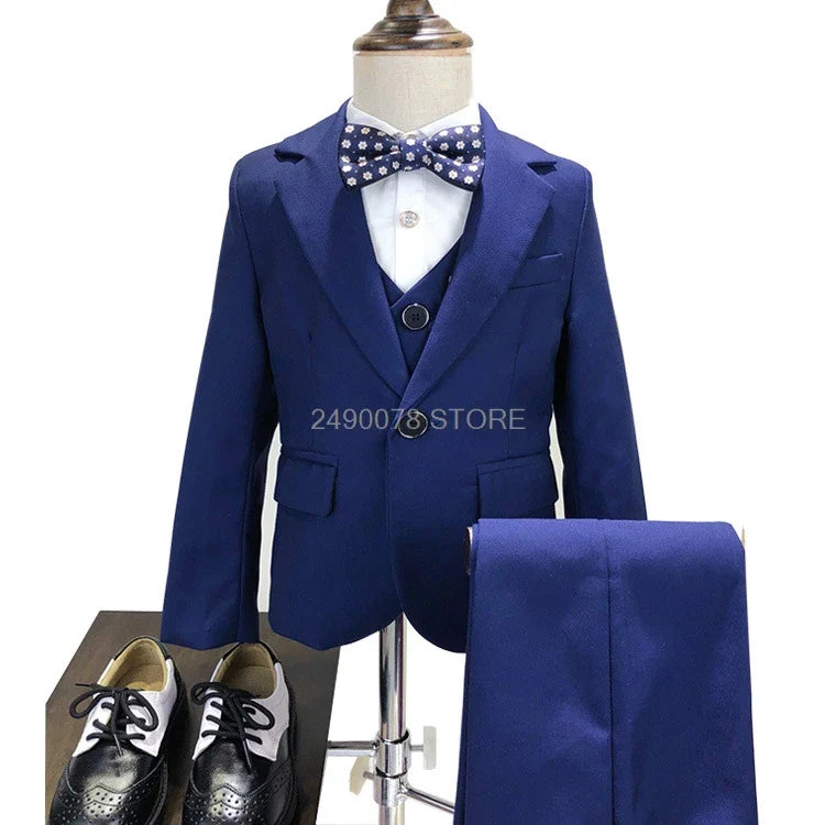 Flower Boys Formal Blazer Suit Kids Jacket Vest Pants Tie 4Pcs Wedding Tuxedo Set Children Prom Costume Performance Dress