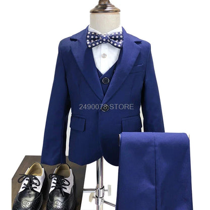 Flower Boys Formal Blazer Suit Kids Jacket Vest Pants Tie 4Pcs Wedding Tuxedo Set Children Prom Costume Performance Dress