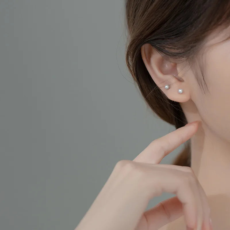 925 Sterling Silver Simple Sweet Shell Spiral Beads Small Stud Earrings for Women Fashion Korean Party Piercing Jewelry