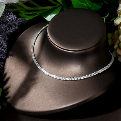 Luxury 4pcs Necklace and Earring Set Baguette Zirconia Choker Design African Jewelry Nigeria Wedding Accessories N-400