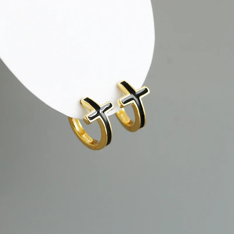 925 Sterling Silver Earring Colorful Dripping Oil Material Ear Ring Ear Buckle Rhombus Shape Trend Wild Girl Women Boy Ear Jewel