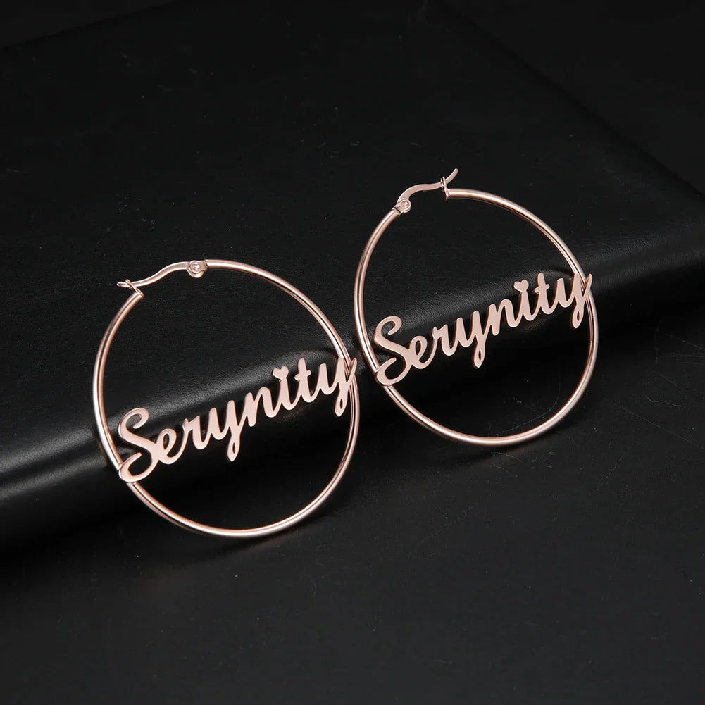 Stainless Steel Personalized Customize Name Hoop Earrings Jewelry For Women Girls Circle Earring Fashion 30-60 MM