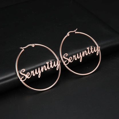 Stainless Steel Personalized Customize Name Hoop Earrings Jewelry For Women Girls Circle Earring Fashion 30-60 MM