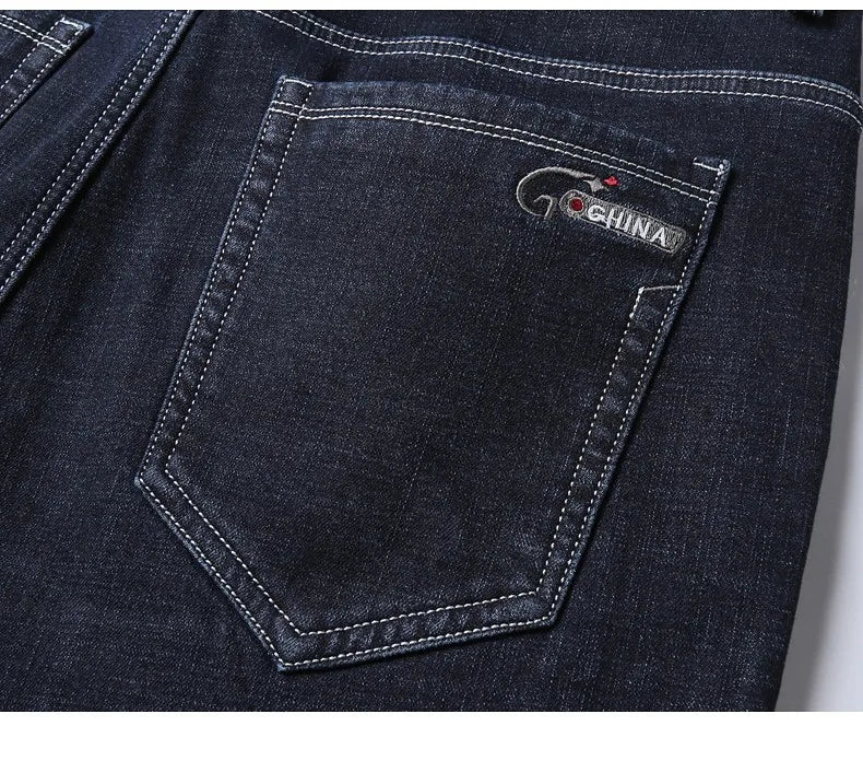 Winter New Men's Warm Blue Black Slim Jeans Classic Style Stretch Slim Fit Thick Pants Fashion Trousers Male Brand