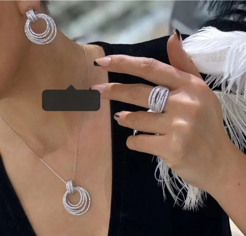 New Designer Luxury Twist Lines Geometry Cubic Zircon Engagement Dubai Naija Bridal Necklace Earring Jewelry Set D1396