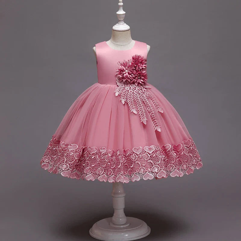 2023 Summer Girls Dress Lace Applique Flower Girl Party Dresses Children Costume 2-10 Years Kids Wedding Princess Birthday Dress
