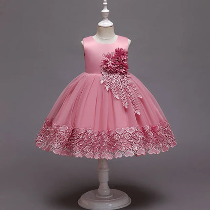 2023 Summer Girls Dress Lace Applique Flower Girl Party Dresses Children Costume 2-10 Years Kids Wedding Princess Birthday Dress