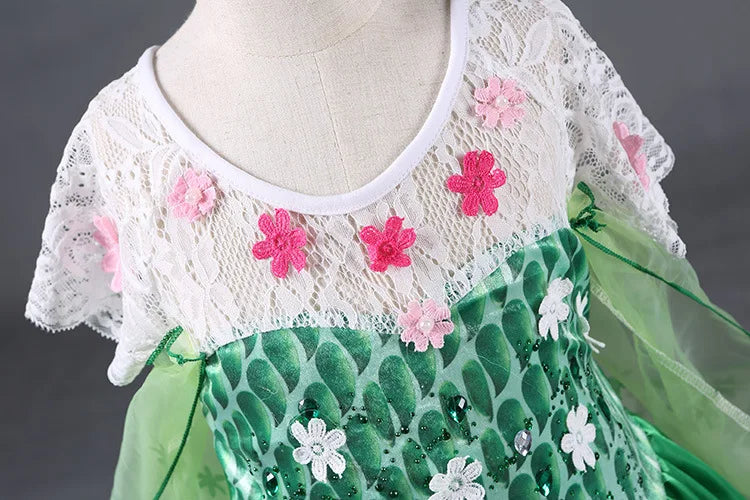 Princess Party Green Dress Girl Elsa Disfraz Costume Birthday Dress Kids 3 4 5 6 7 8 9 10 Years