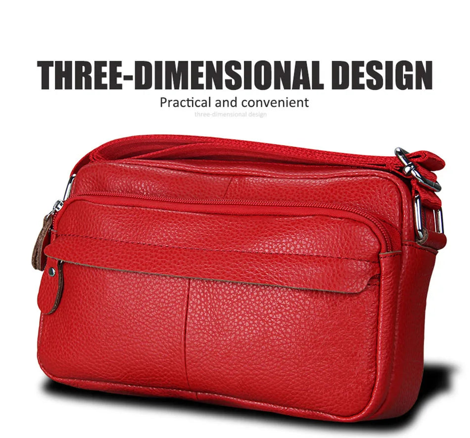 Genuine Cow Leather Casual Women Handbags Korean Single Zipper Solid Messenger Bags Soft Phone Pocket Crossbody Female Box Bag