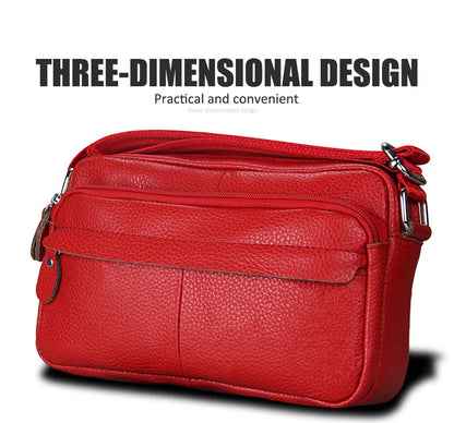 Genuine Cow Leather Casual Women Handbags Korean Single Zipper Solid Messenger Bags Soft Phone Pocket Crossbody Female Box Bag