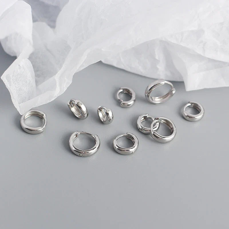 925 Sterling Silver Minimalism Punk Rock Wide Hoop Earrings for Women Men Fashion Gothic Bohe Huggie Ear Buckle Jewelry