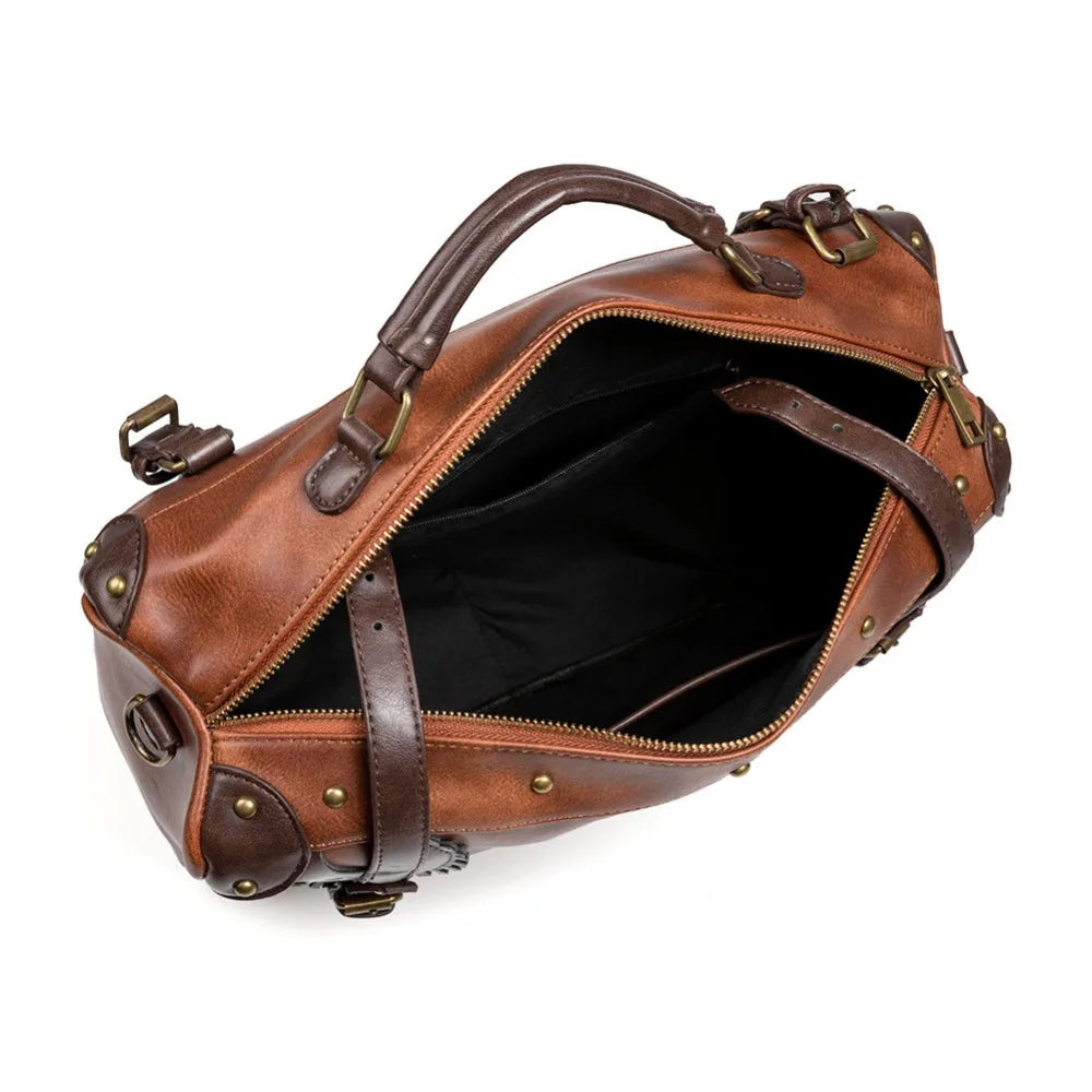 Norbinus Steampunk Single Shoulder Bags Vintage Women Handbags Gothic Messenger Crossbody Bag Ladies Rivet Top-Handle Bags Pack