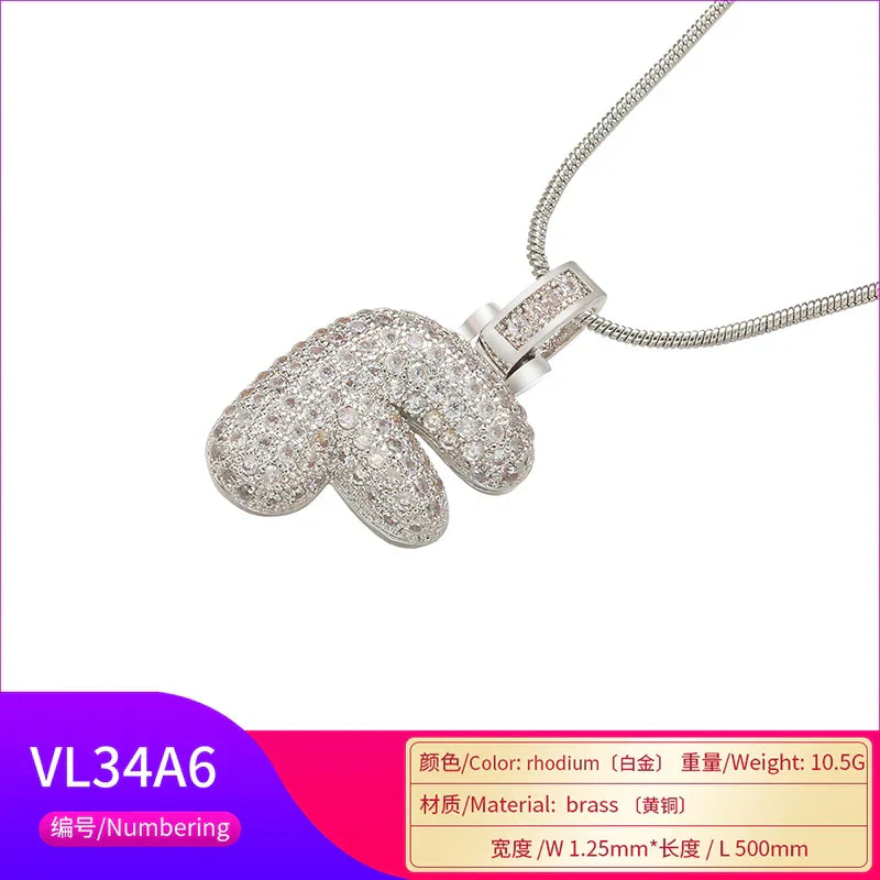 1.25x500mm Fat and lovely crystal brass silver color  letter necklace for women friends birthday gift model: VL34