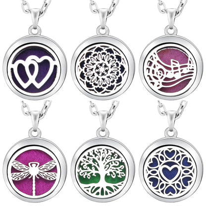 New Stainless Steel Fashion Tree Of Life  Aromatherapy Necklace Essential Oil Diffuser Perfume Locket Pendant Women Jewelry Gift