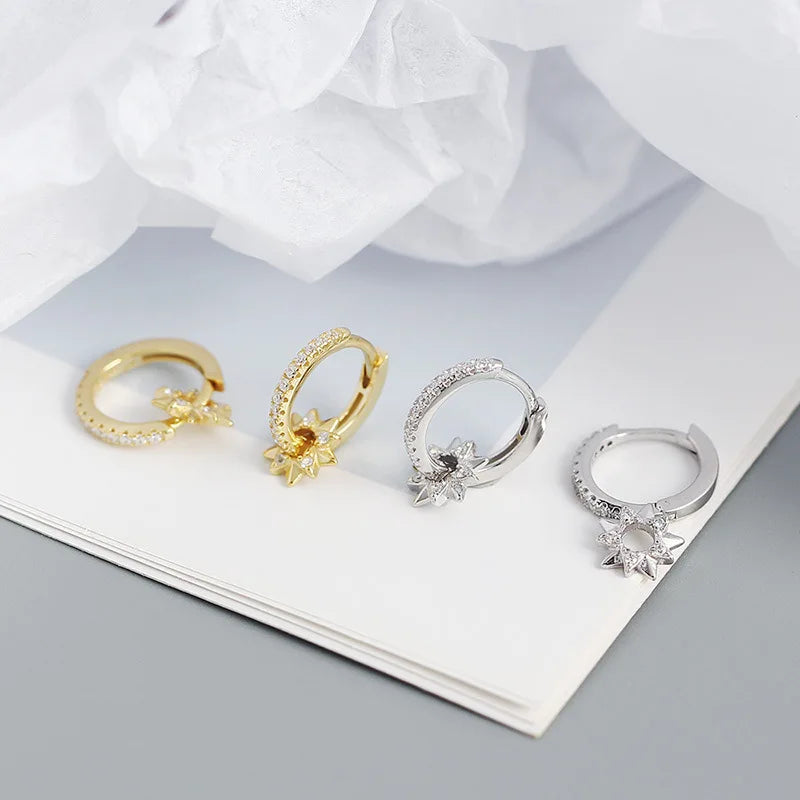 925 Sterling Silver Earring Zircon Sun Flower Ear Ring Geometric Style Water Drop Ear Bone Cute Temperament Woman Girl Ear Jewel