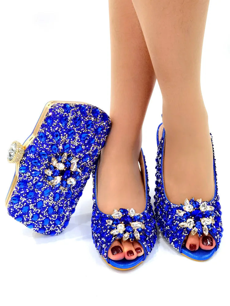 Silver Color Nigerian Women's Shoes and Bags Party  African Fashion Shoes and Bags Wedding Shoes and Bags