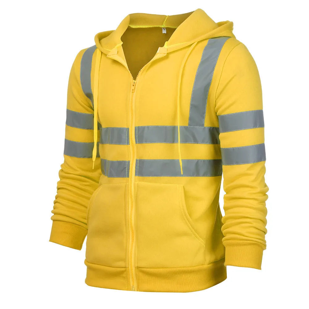 Safety Reflective Sweatshirt Men Winter Zipper Sweatshirts Hoodie Men Hoody Sweatshirts Male Black Hoodies For Men Workwear